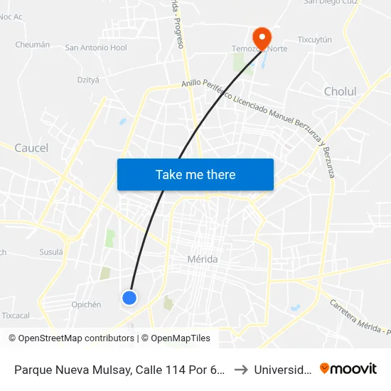 Parque Nueva Mulsay, Calle 114 Por 67i Y 67j, Fraccionamiento Nueva Mulsay to Universidad Chapingo map