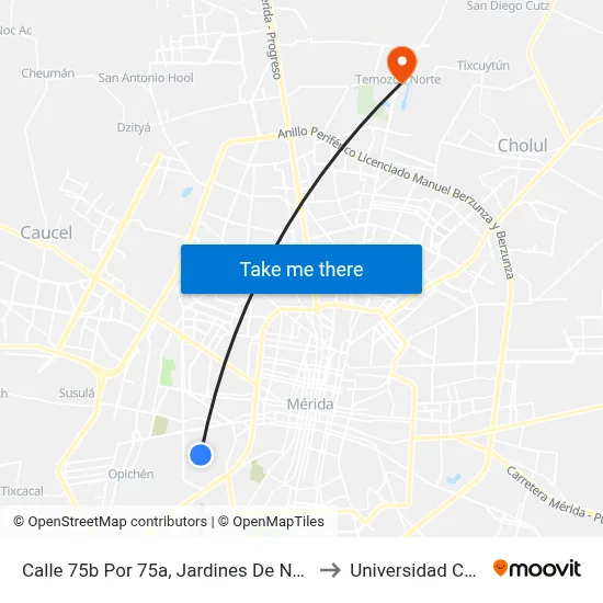 Calle 75b Por 75a, Jardines De Nueva Musay III to Universidad Chapingo map