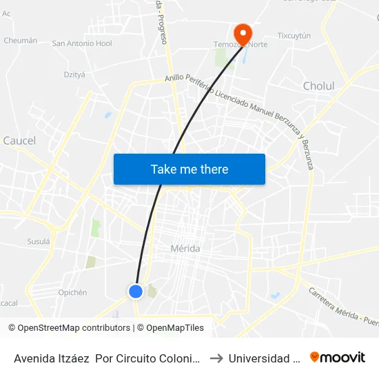 Avenida Itzáez  Por Circuito Colonias Y Calle 94, Obrera to Universidad Chapingo map