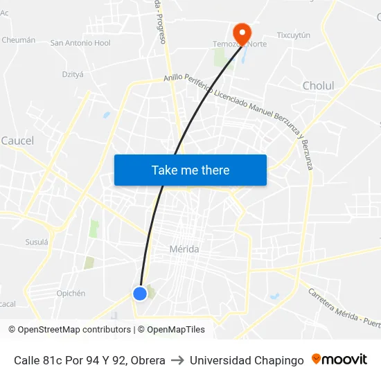 Calle 81c Por 94 Y 92, Obrera to Universidad Chapingo map