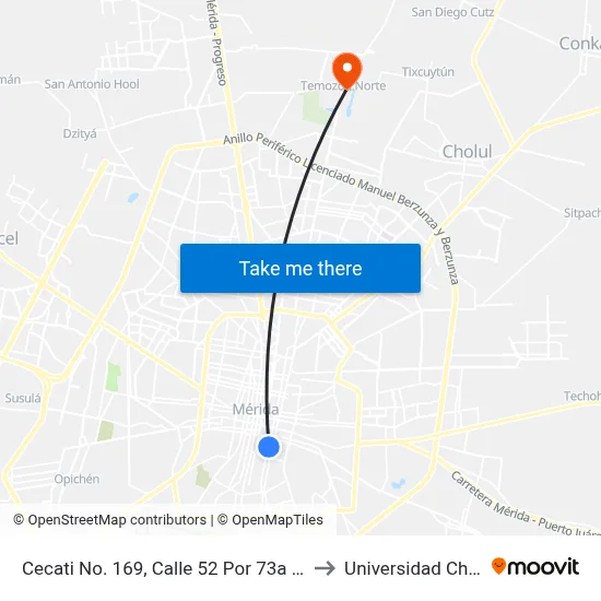 Cecati No. 169, Calle 52 Por 73a Y 73, Centro to Universidad Chapingo map
