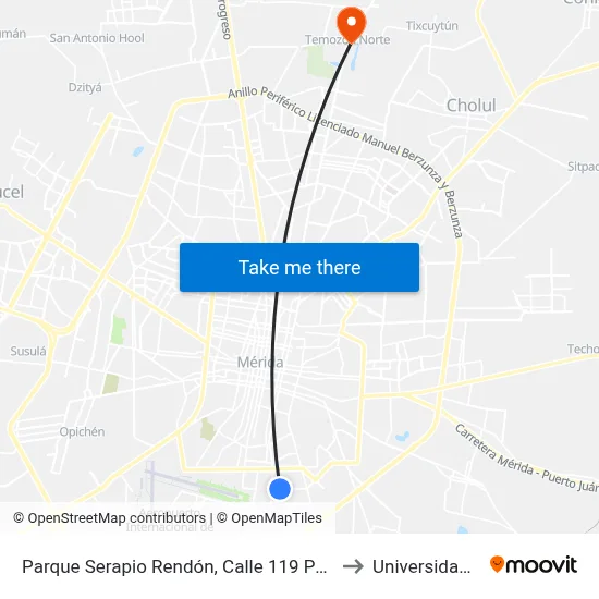 Parque Serapio Rendón, Calle 119 Por 48 Y 46d Cinco Colonias to Universidad Chapingo map
