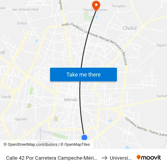 Calle 42 Por Carretera Campeche-Mérida Y 21 Fraccionamiento San Nicolás Del Sur to Universidad Chapingo map