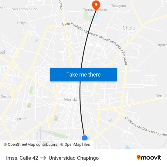Imss, Calle 42 to Universidad Chapingo map