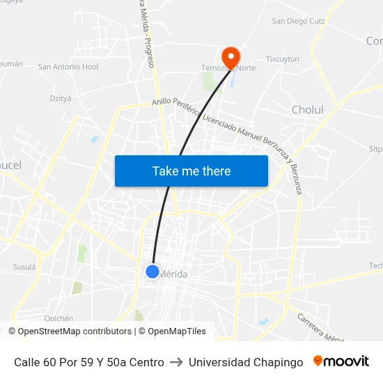 Calle 60 Por 59 Y 50a Centro to Universidad Chapingo map