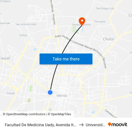 Facultad De Medicina Uady, Avenida Itzáes Por Avenida Jacinto Canek, Centro to Universidad Chapingo map
