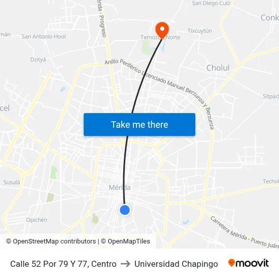 Calle 52 Por 79 Y 77, Centro to Universidad Chapingo map