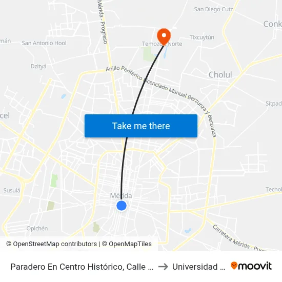 Paradero En Centro Histórico, Calle 67 Por 60 Y 58, Centro to Universidad Chapingo map