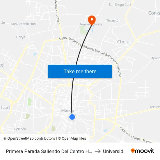 Primera Parada Saliendo Del Centro Histórico, Calle 67 Por 52 Y 50, Centro to Universidad Chapingo map