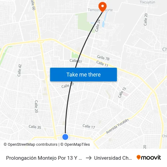 Prolongación Montejo Por 13 Y 11 Itzimná to Universidad Chapingo map
