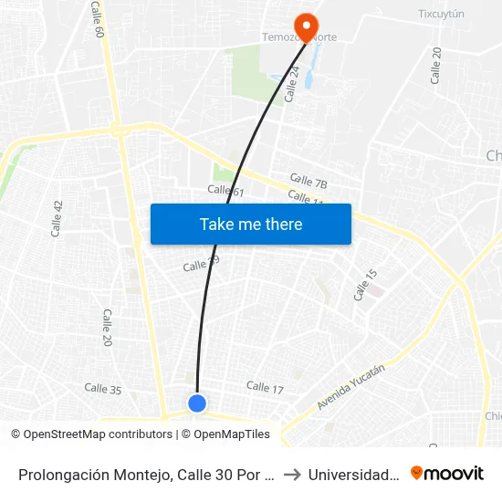 Prolongación Montejo, Calle 30 Por 29 Y 27 Colonia México to Universidad Chapingo map