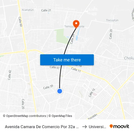 Avenida Camara De Comercio Por 32a Y Avenida Andrés Gracía Lavín San Ramón Norte to Universidad Chapingo map