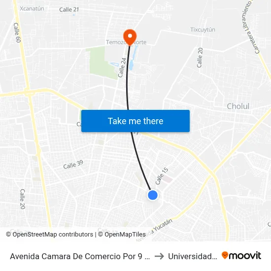 Avenida Camara De Comercio Por 9 Y 12 Diagonal Montecarlo to Universidad Chapingo map