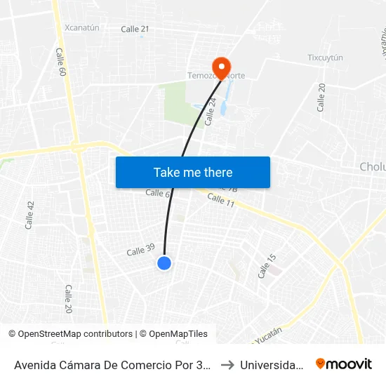 Avenida Cámara De Comercio Por 34 Y 36, Benito Juárez Norte to Universidad Chapingo map