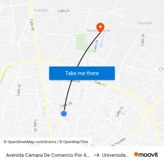 Avenida Cámara De Comercio Por 48 Y 50, Benito Juárez Norte to Universidad Chapingo map