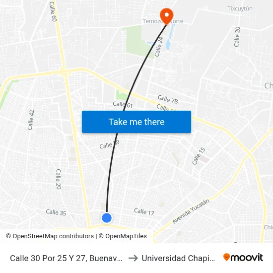 Calle 30 Por 25 Y 27, Buenavista to Universidad Chapingo map