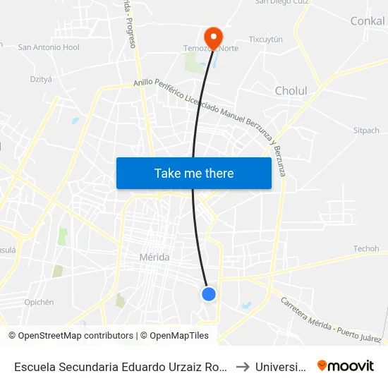 Escuela Secundaria Eduardo Urzaiz Rodríguez, Calle 69 Por 32 Y 22, Colonia Azcorra to Universidad Chapingo map