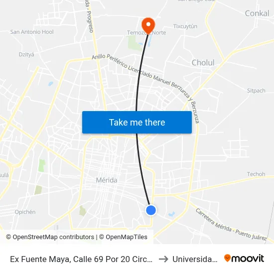 Ex Fuente Maya, Calle 69 Por 20 Circuito Colonias, Morelos Oriente to Universidad Chapingo map