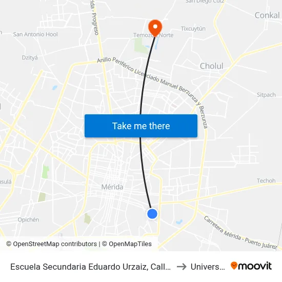 Escuela Secundaria Eduardo Urzaiz, Calle 69 Avenida Leandro Valle Por 27 Y 25, Colonia Miraflores to Universidad Chapingo map
