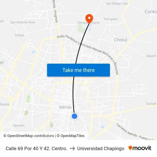 Calle 69 Por 40 Y 42. Centro. to Universidad Chapingo map