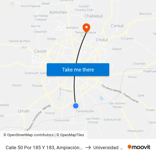 Calle 50 Por 185 Y 183, Ampiación Plan De Ayala Sur to Universidad Chapingo map