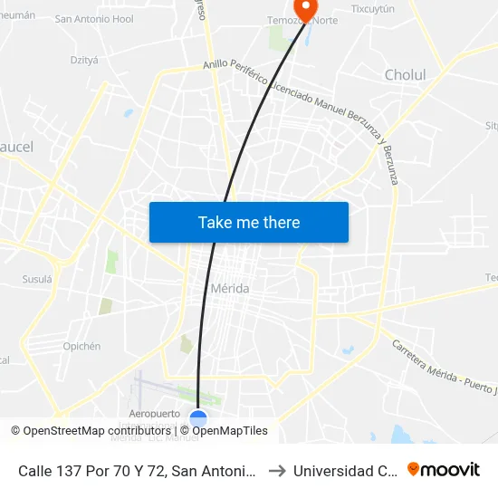 Calle 137 Por 70 Y 72, San Antonio Xluch Y Nocoh to Universidad Chapingo map