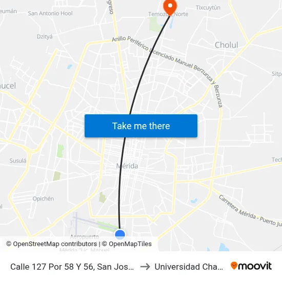 Calle 127 Por 58 Y 56, San José Tecoh to Universidad Chapingo map