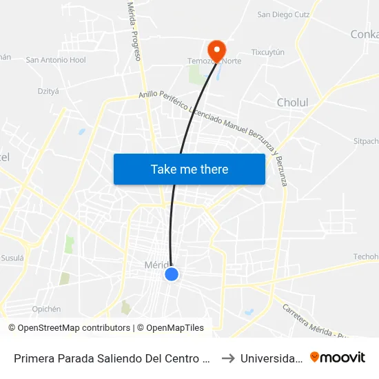Primera Parada Saliendo Del Centro Histórico, Calle 63 Por 50, Centro to Universidad Chapingo map