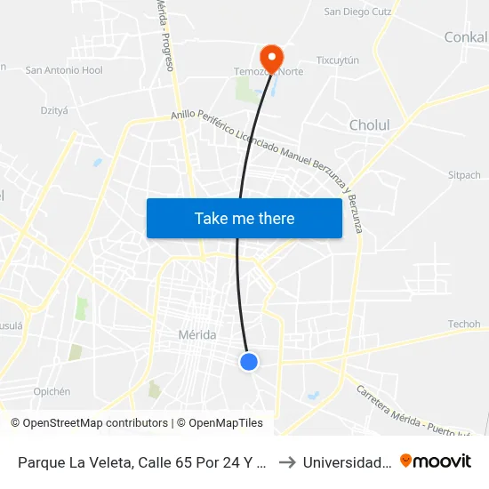 Parque La Veleta, Calle 65 Por 24 Y 30, Jardines De Miraflores to Universidad Chapingo map