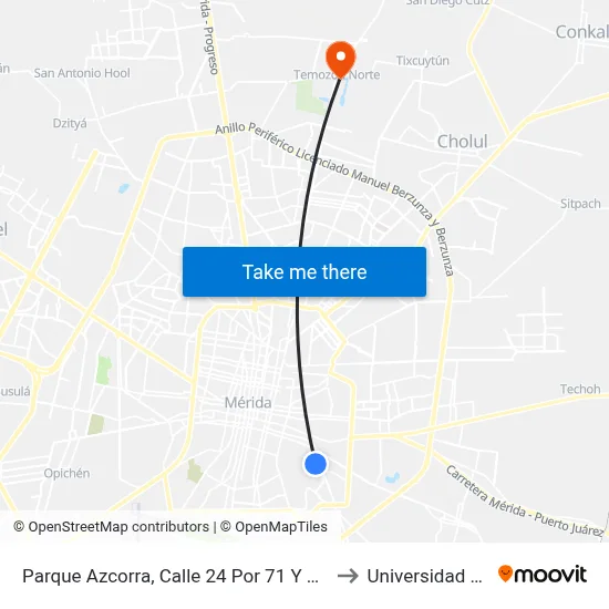 Parque Azcorra, Calle 24 Por 71 Y 71a, Colonia Azcorra to Universidad Chapingo map