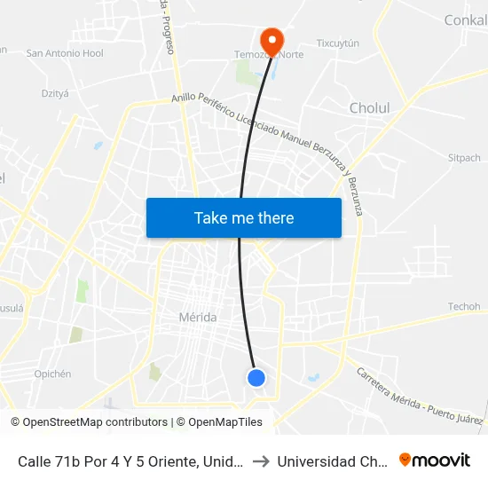 Calle 71b Por 4 Y 5 Oriente, Unidad Morelos to Universidad Chapingo map