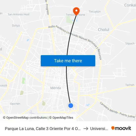 Parque La Luna, Calle 3 Oriente Por 4 Oriente Y 2 Norte, Fraccionamieno Unidad Morelos to Universidad Chapingo map
