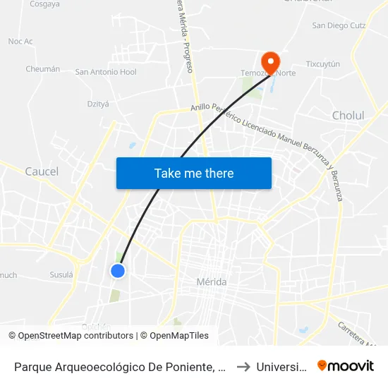 Parque Arqueoecológico De Poniente, Calle 5 Por 130 Y 14a,  Fraccionamiento Mulsay to Universidad Chapingo map