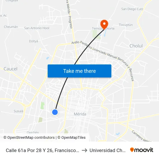 Calle 61a Por 28 Y 26, Francisco I. Madero to Universidad Chapingo map