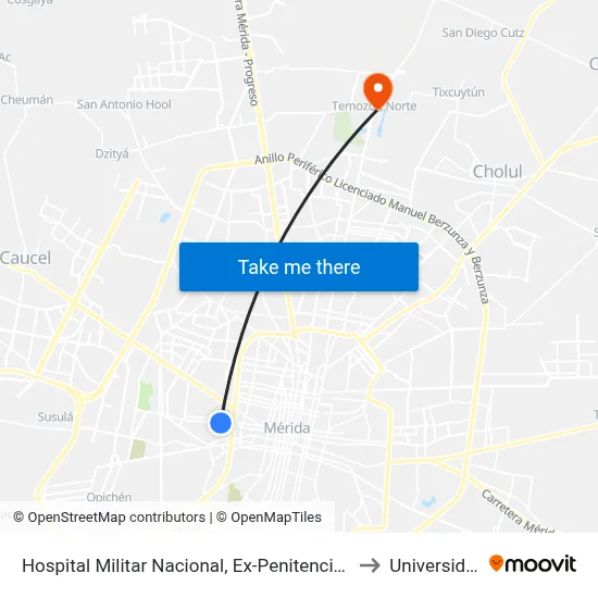 Hospital Militar Nacional, Ex-Penitenciaría Juárez, Calle 61a Por 92 Y 90, Centro to Universidad Chapingo map
