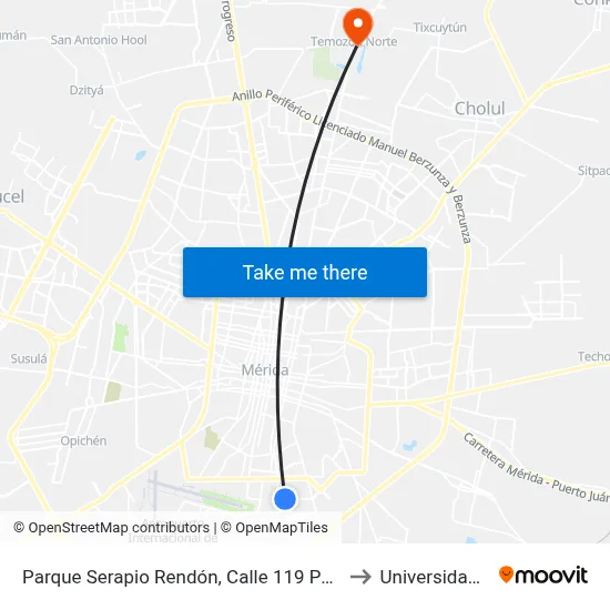 Parque Serapio Rendón, Calle 119 Por 48 Y 46d, Cinco Colonias to Universidad Chapingo map