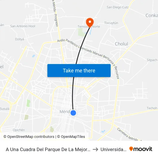 A Una Cuadra Del Parque De La Mejorada, Calle 48 Por 57 Y 55, Centro to Universidad Chapingo map