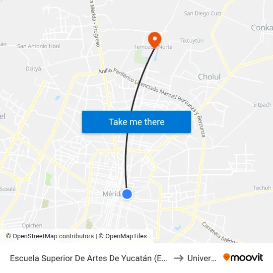 Escuela Superior De Artes De Yucatán (Ex Estación De Trenes), Calle 55 Por 48 Y Avenida 1o. De Mayo, Centro to Universidad Chapingo map