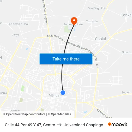 Calle 44 Por 49 Y  47, Centro to Universidad Chapingo map
