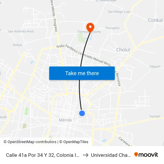 Calle 41a Por 34 Y 32, Colonia Industrial to Universidad Chapingo map