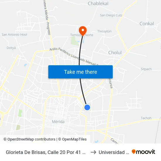 Glorieta De Brisas, Calle 20 Por 41 Y 43, Colonia Petcanché to Universidad Chapingo map