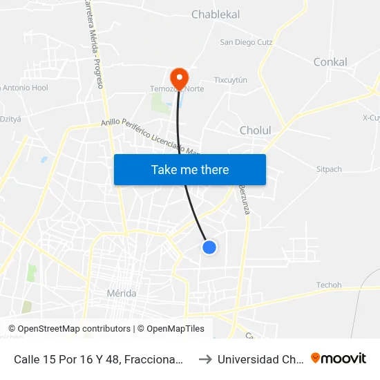 Calle 15 Por 16 Y 48, Fraccionamiento Brisas to Universidad Chapingo map