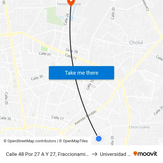 Calle 48 Por 27 A Y 27, Fraccionamiento Brisas Del Bosque to Universidad Chapingo map