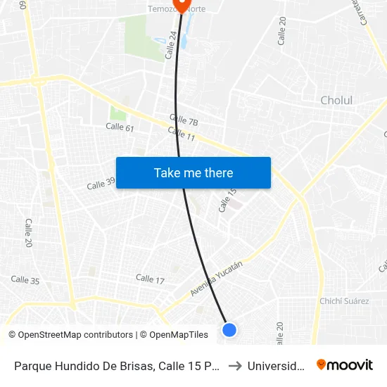 Parque Hundido De Brisas, Calle 15 Por 24 Y 41, Fraccionamiento Brisas to Universidad Chapingo map