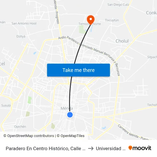 Paradero En Centro Histórico, Calle 54 Por 67 Y 69, Centro to Universidad Chapingo map