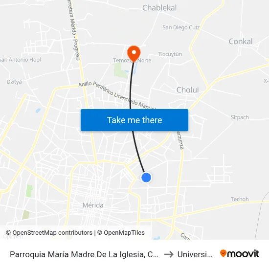 Parroquia María Madre De La Iglesia, Calle 126 Por 14 Y 16, Colonia San Juan Grande to Universidad Chapingo map