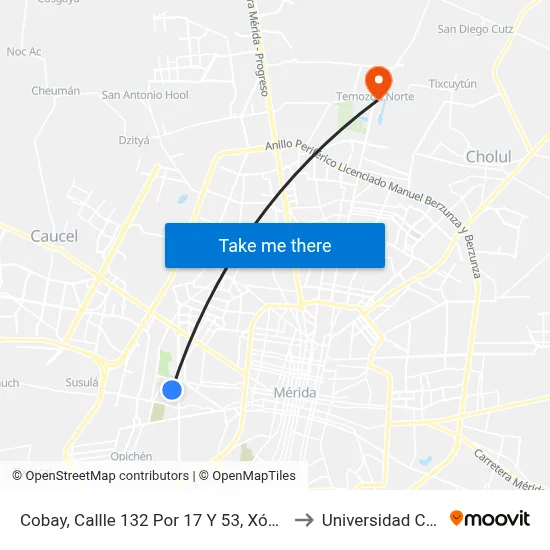 Cobay, Callle 132 Por 17 Y 53, Xóclan Carmelitas to Universidad Chapingo map