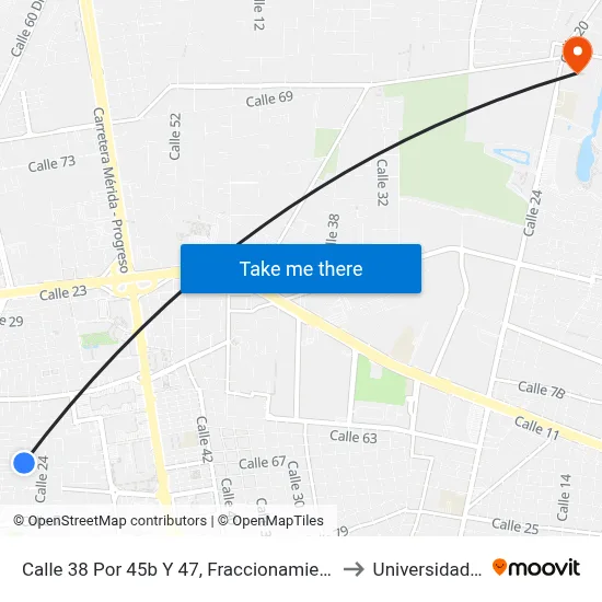 Calle 38 Por 45b Y 47, Fraccionamiento Francisco De Montejo to Universidad Chapingo map