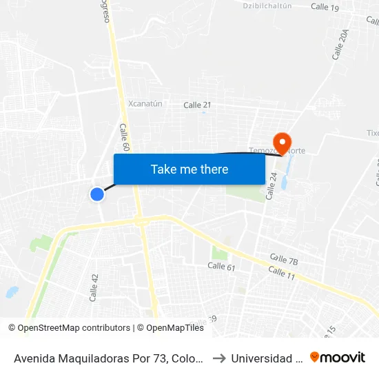 Avenida Maquiladoras Por 73, Colonia Poligono Chuburná to Universidad Chapingo map