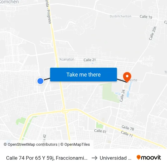 Calle 74  Por 65 Y 59j, Fraccionamiento Las Americas to Universidad Chapingo map